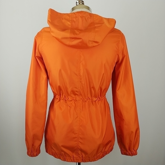 Ellen Tracy Hooded Rain Jacket XS Orange Full Zip Hip Length - Picture 2 of 8